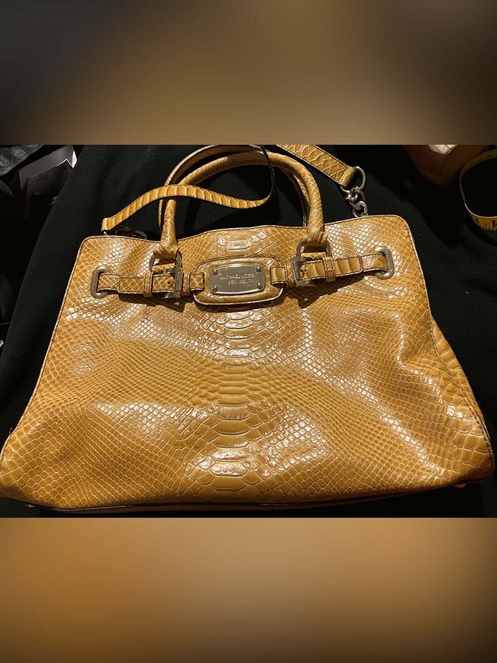 Michael Kors Hamilton Large Yellow Python Leather Satchel Crossbody Tote Bag